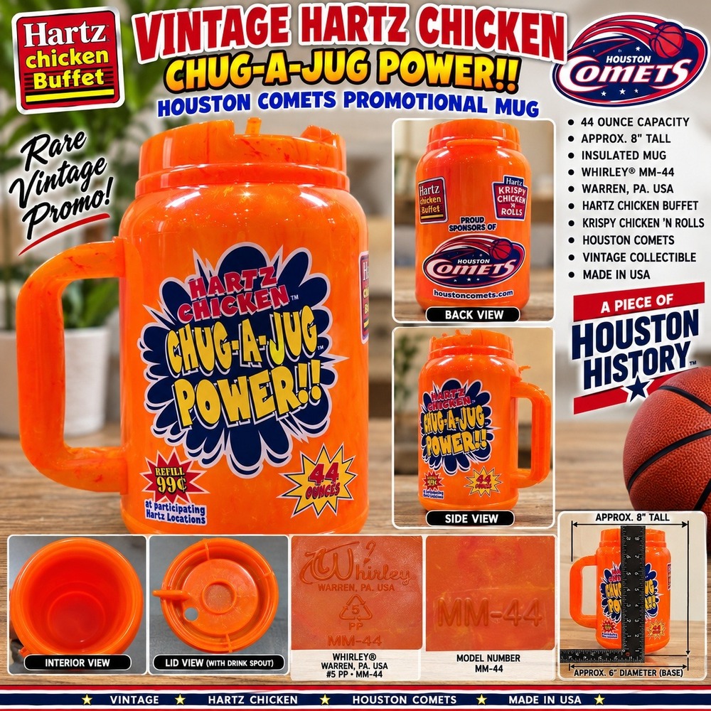 Vintage Hartz Chicken Houston Comets 44oz Chug-A-Jug Insulated Mug Whirley MM-44